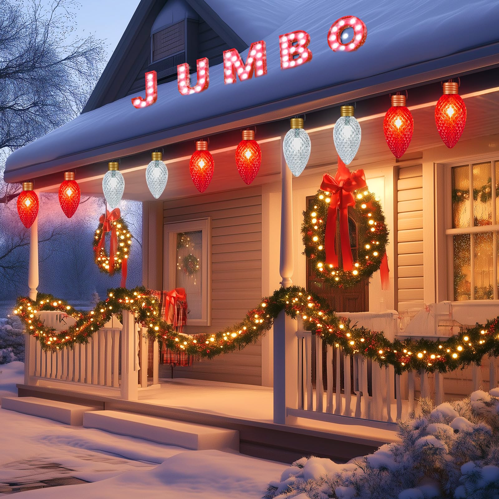 Photo 1 of *INCOMPLETE** 2 Pack 11Feet 5 LED Super Jumbo Christmas String Lights, Outdoor Xmas Decorations - Jumbo C9 Hanging Lights Waterproof Lawn Dec for Holiday Home Tree Roof Yard, Red & White