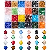 JEBBO 1200pcs 6mm Bicone Crystal Beads, Bulk Small Faceted Bicone Glass Beads for Jewelry Making DIY Craft Bracelet Necklace Earring with Container Box (24 Rainbow Colors)