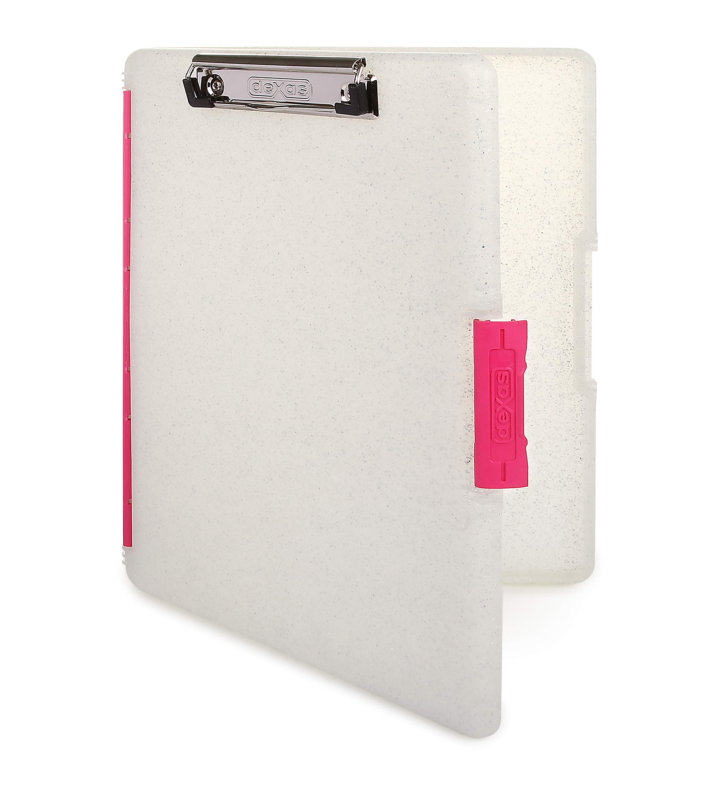 Dexas Slimcase 2 Storage Clipboard with Side Opening, Glitter with Pink Clips