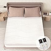 Texciting Heated Mattress Pad Queen Size-Dual Controllers Electric Mattress Pad with Deep Pocket,6 Heat Settings & 2-10 Auto Shut Off Electric Bed Warmer,ETL Certified,Machine Washable,(White)