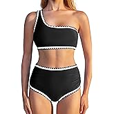 MOOSLOVER Women Bikini Sets One Shoulder High Waisted Swimsuit Whip Stitch 2 Piece Bathing Suits
