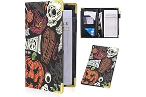 TUCOCOO Server Books for Waitress - Halloween Print PU Leather Waiter Book Server Wallet with Zipper Pocket, Skull and Pumpkin Print Waitress Book&Waitstaff Organizer with Money Pocket Fit Server Apron