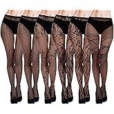 scenicamp 6 Pairs Fishnet Stockings for Women Black Tights High Stockings Stars Floral Fishnet Leggings Pantyhose for Women