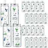 Vynium 24 Pcs Golf Party Favors Masters Golf Ball Plastic Tumbler Bulk 14.2 OZ Reusable Cups with Lids and Straws Let's Par-tee Beer Can Iced Coffee Cup for Sport Themed Birthday Party Supplies