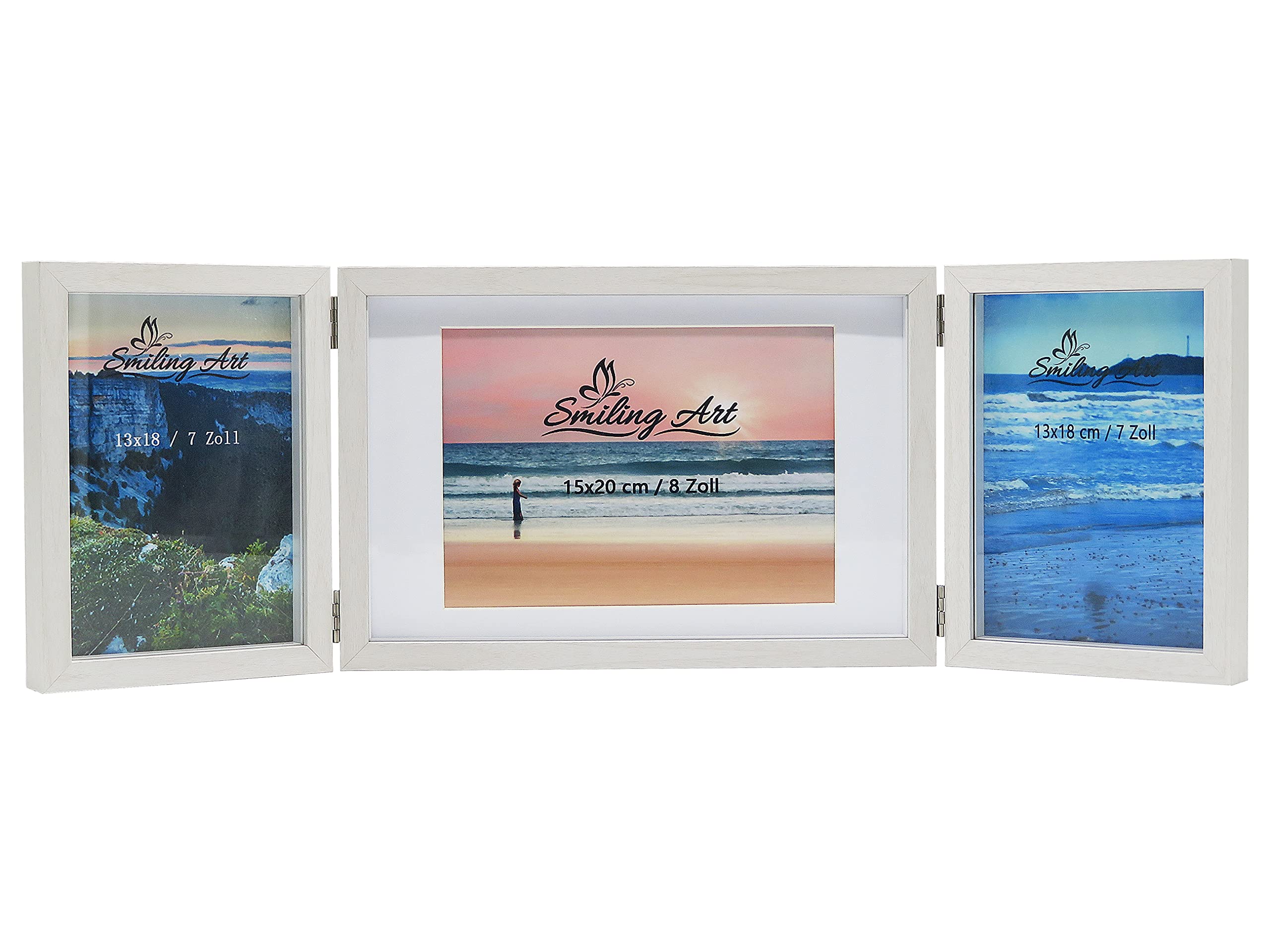 Smiling Art Folding picture frame for 3 photos in landscape and portrait format (white, 2 x 13 x 18 cm + 1 x 15 x 20 cm)