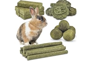 ERKOON 25Pcs Bunny Chew Toys, 100% Natural Timothy Hay Biscuit&Treats Sticks, Chew Toy for Teeth for Rabbit Chinchilla Guinea Pig Hamster Gerbil Squirrel, 8.5oz