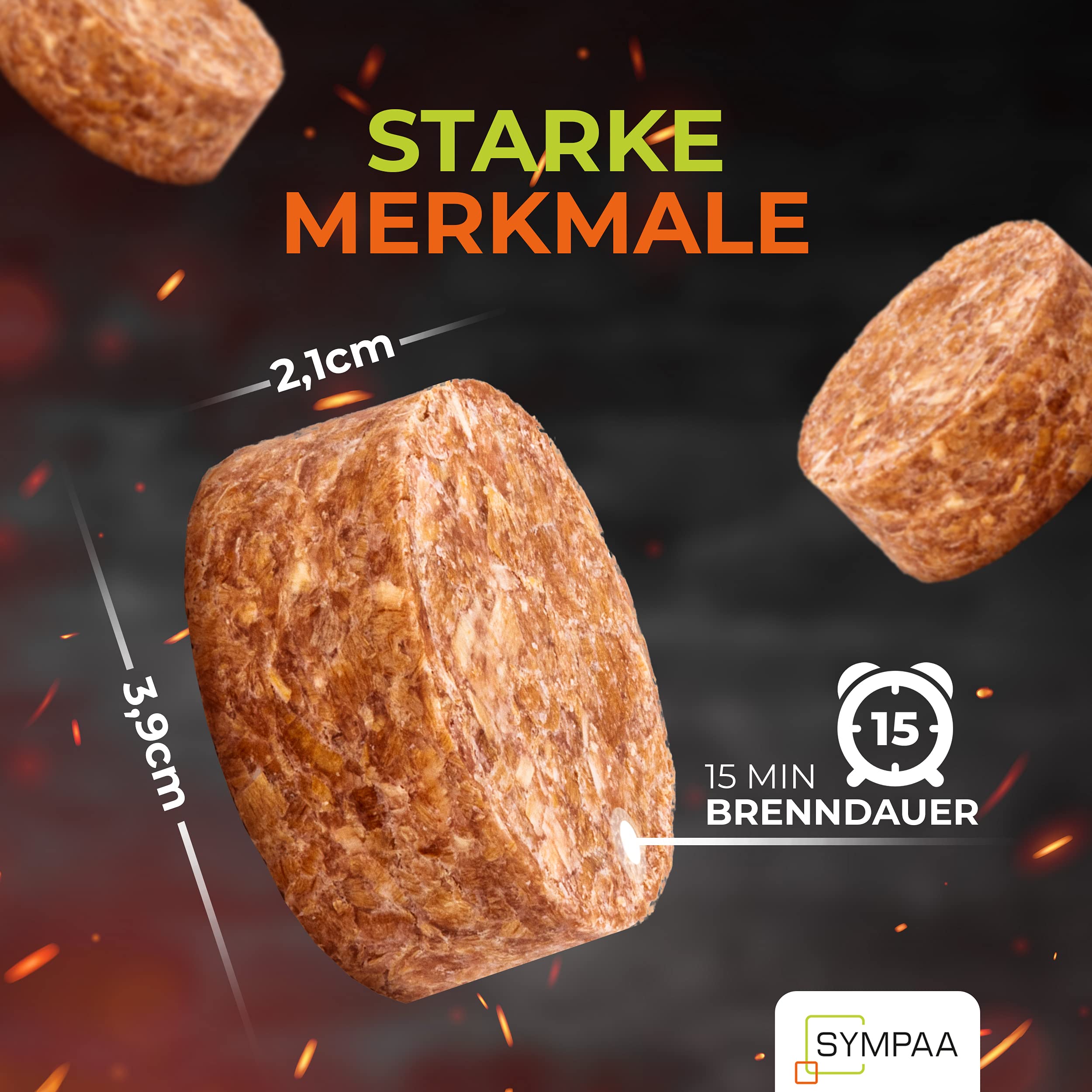 SYMPAA Grillanzünder mit starken 15min XXL Brenndauer | 35 Stück | Öko-Kaminanzünder aus Hartholz und Wachs | Nachhaltige Feueranzünder im Profi-Sparpack 3