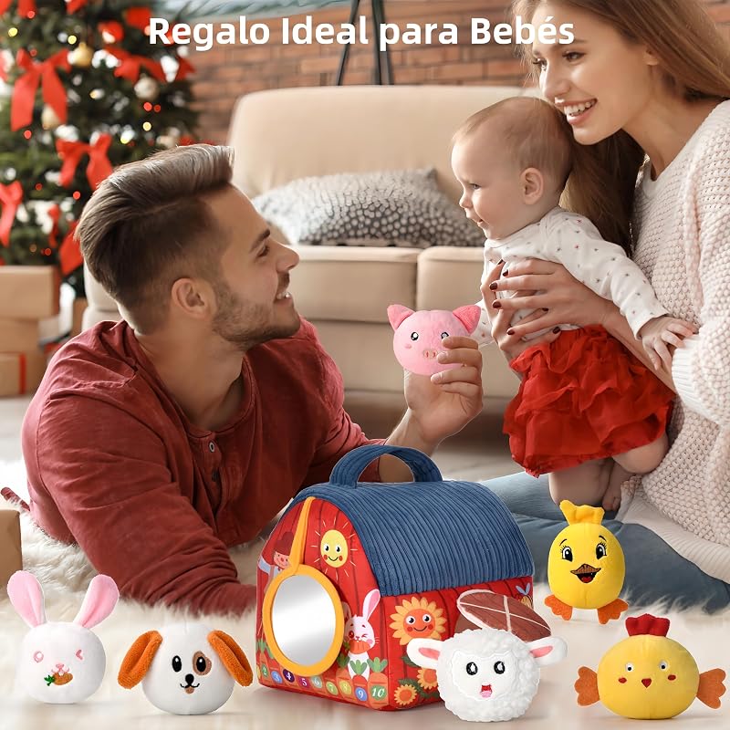 Juguete Montessori para Bebés 6-12 Meses, Set de Granja Blanda con 6 Animales - Juguete Sensorial con Granero,Sonajas, Arrugas, Espejo, Juegos Educativos y de Motricidad Niños — foto 8 de 8