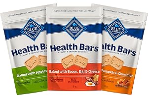 Blue Buffalo Health Bars Crunchy Dog Biscuits, Variety Pack, Bacon, Egg & Cheese, Apple & Yogurt, Pumpkin & Cinnamon, 16-oz Bags