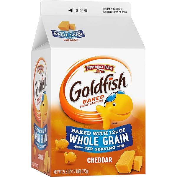 GOLDFISH CHEDDAR CHEESE CRACKERS, BAKED WITH WHOLE GRAIN, 27.3 OZ CARTON