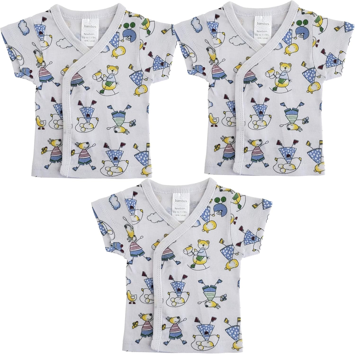 Unisex Preemie Newborn Baby 3, 6 Pack Short Sleeve, Long Sleeve Side Snap Shirt, Mitten Cuff, 100% Cotton, Boys, Girls: Clothing
