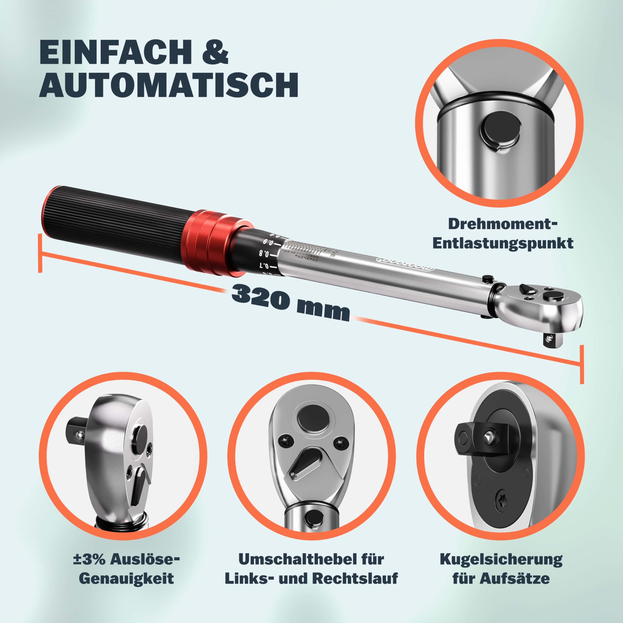 Monzana® Drehmomentschlüssel Fahrrad 18 tlg. Set 1/4 Zoll 1-25 NM ±3% CV-Stahl Verlängerung Transportbox Hochwertiges Bitset Werkzeug Motorrad 6