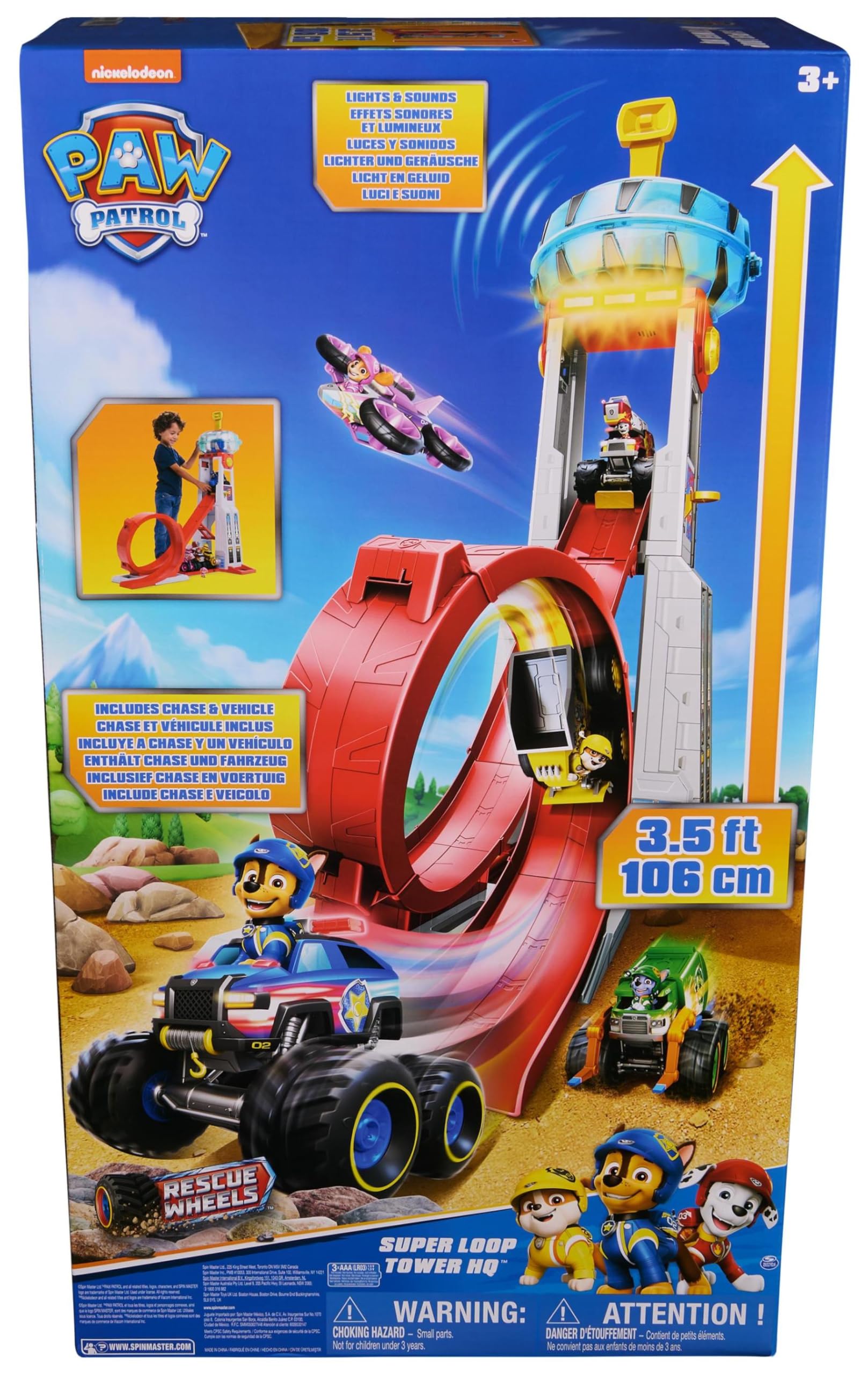 PAW Patrol: Rescue Wheels Super Loop Tower HQ, with Light, Sound, Vehicle Launcher, Chase Action Figure & Toy Truck, Kids Toys for Boys & Girls Age 3+