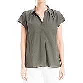 Max Studio Womens Crepe Short Sleeve Collar Top