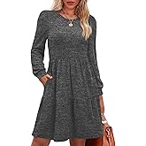OFEEFAN Womens Long Sleeve Fall Dresses with Pockets Crew Neck Babydoll Casual Winter Dress 2025