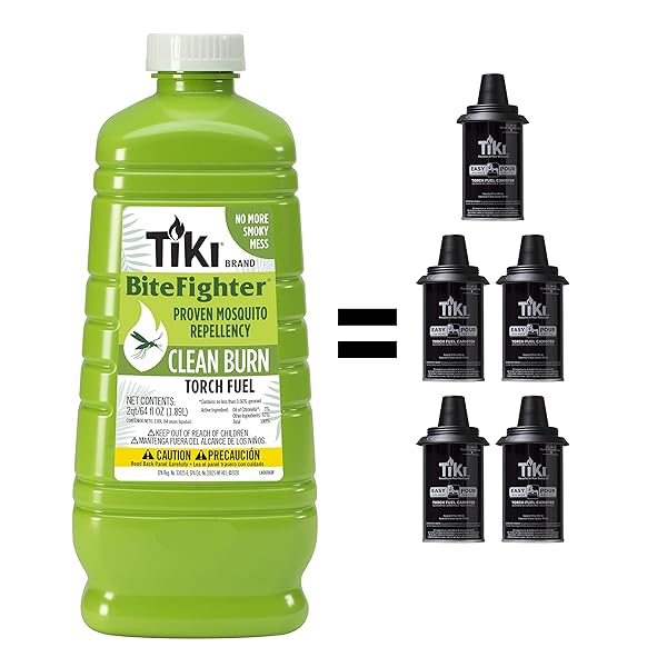 TIKI CLEAN BURN MOSQUITO REPELLENT TORCH FUEL – 1/2 GALLON (64 OZ.), SMOKELESS & LOW-SOOT CITRONELLA, MOSQUITO REPELLENT, PLANT-BASED FORMULA FOR OUTDOOR, PATIO, GARDEN & BACKYARD TORCHES
