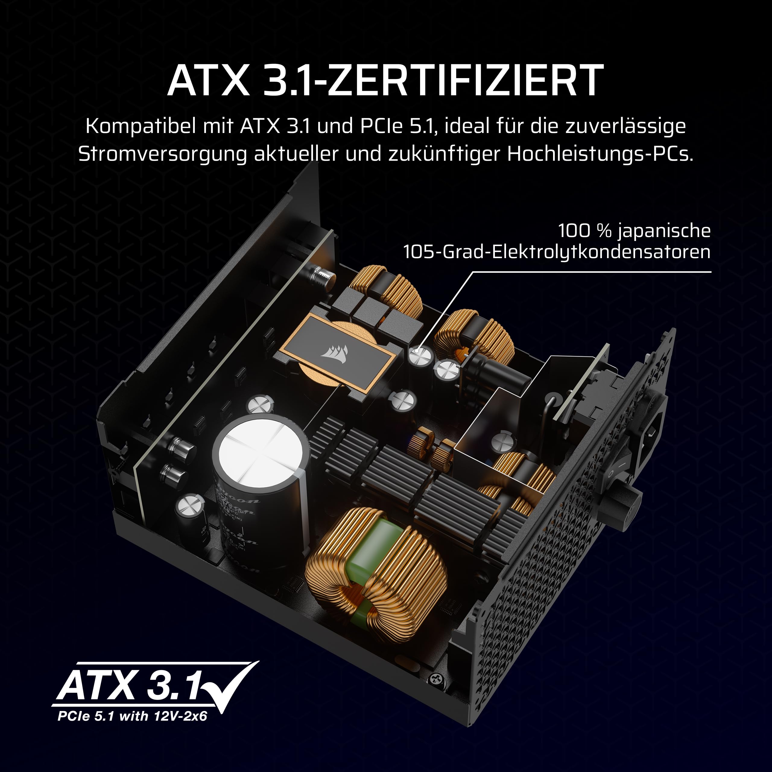 CORSAIR RM850x Vollständig modulares, geräuscharmes ATX-Netzteil – ATX 3.1-kompatibel – PCIe 5.1-Unterstützung – Cybenetics Gold-Effizienz – Native 12V-2x6-Anschluss – Schwarz 4