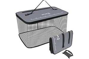 SAN LIKE SANLIKE Floating Fishing Basket Collapsible Fishing Net Cage, Rubber Coated Net Fish Basket for Live Caught Fish Minnows Bait Bucket Minnow Trap, 24L/40L/59L，Black/Grey