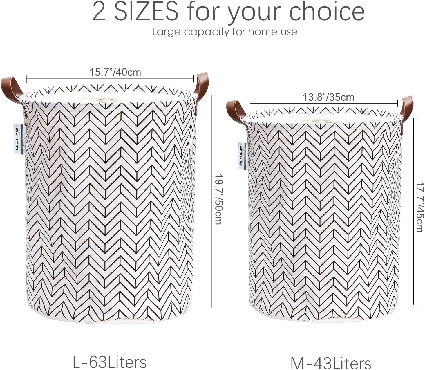 Sea Team Arrow Pattern Laundry Hamper Canvas Fabric Laundry Basket Collapsible Storage Bin with PU Leather Handles and Drawstring Closure - Image 4