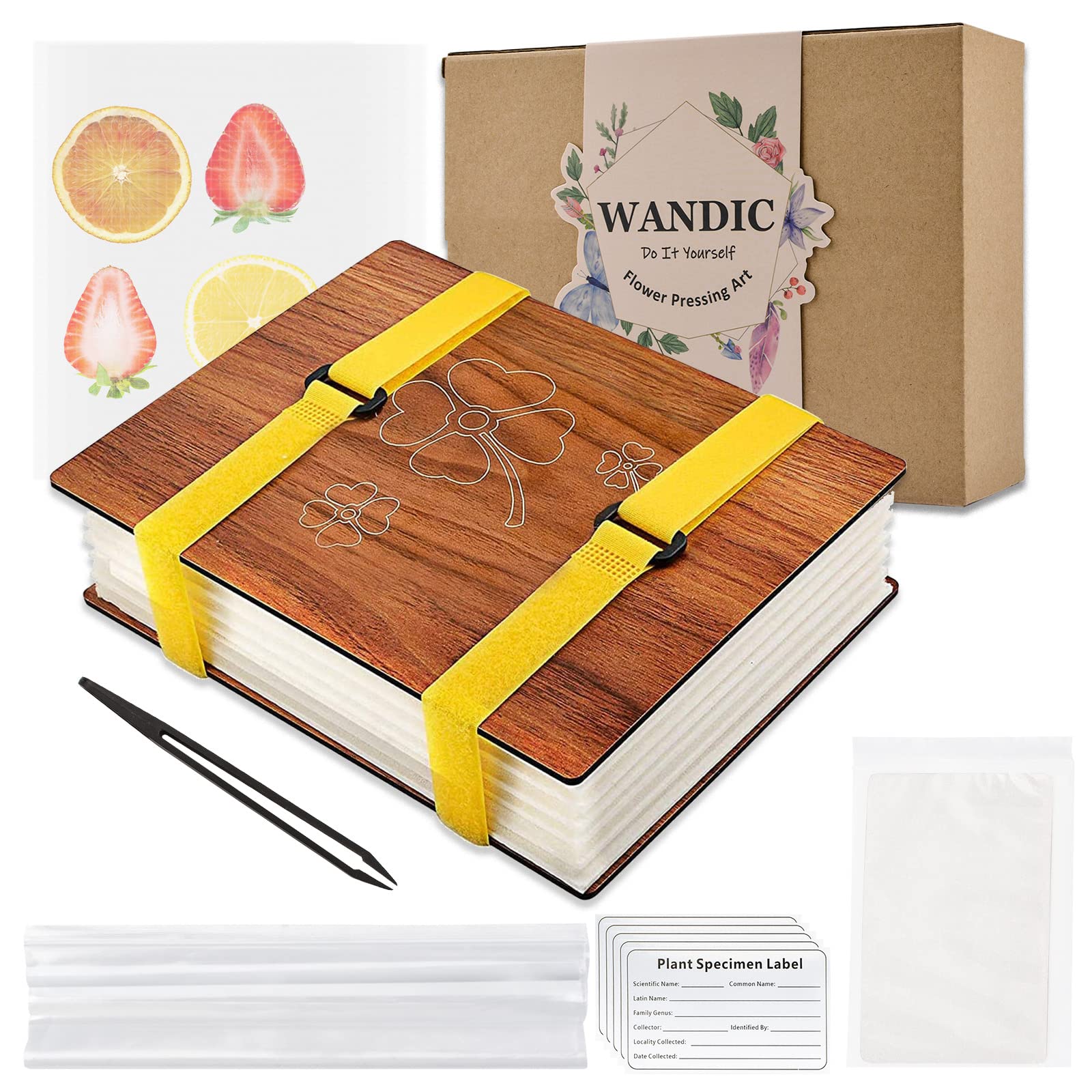 WANDIC Four Leaf Clover Flower Press Kit, Wooden Art Kit Plant Press Book Flower Fruit Press Kit for DIY Art Handicrafts Specimens Outdoor Learning