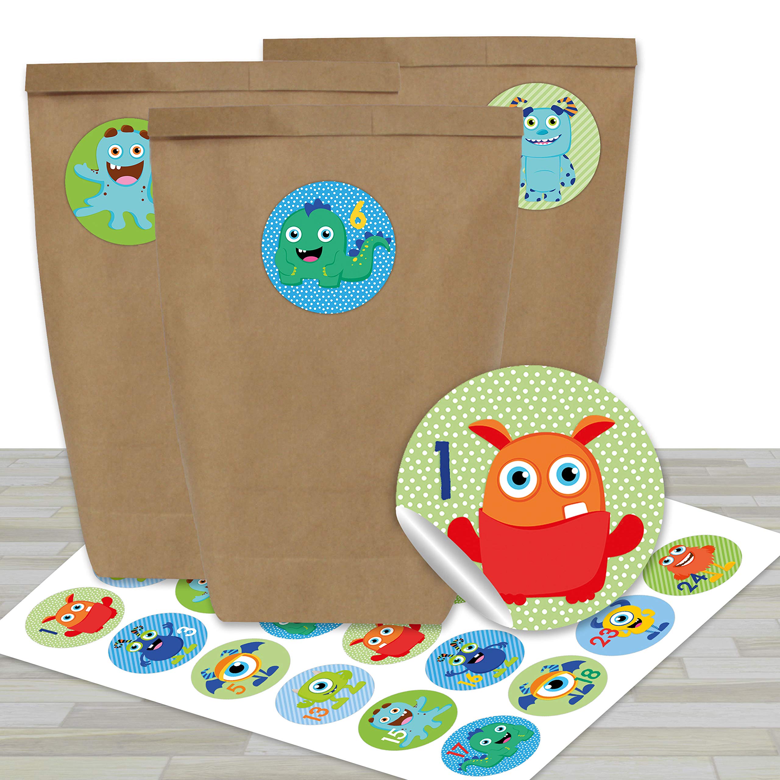 Advent calendar 24 paper bags with stickers - monster design - 29