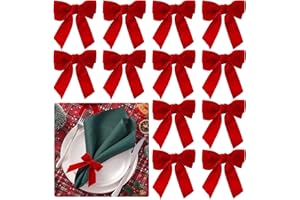 APTWOW Christmas Napkin Rings Set of 12 - Red Bow Velvet Napkin Holders, Chic Xmas Holiday Napkin Rings for Birthday Party, Anniversary Dinner, and Wedding Table Decorations