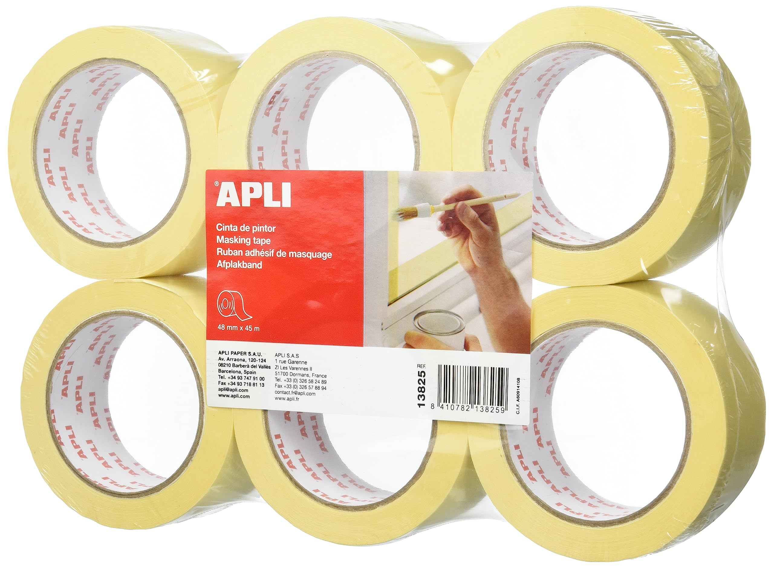 APLI 13825 Painters Tape, 48 mm x 45 m, Pack of 6 Rolls