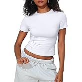 kayamiya Women's Basic Short Sleeve Cotton Shirts Slim Fit Crewneck Summer Trendy Y2k Baby Tee Crop Tops