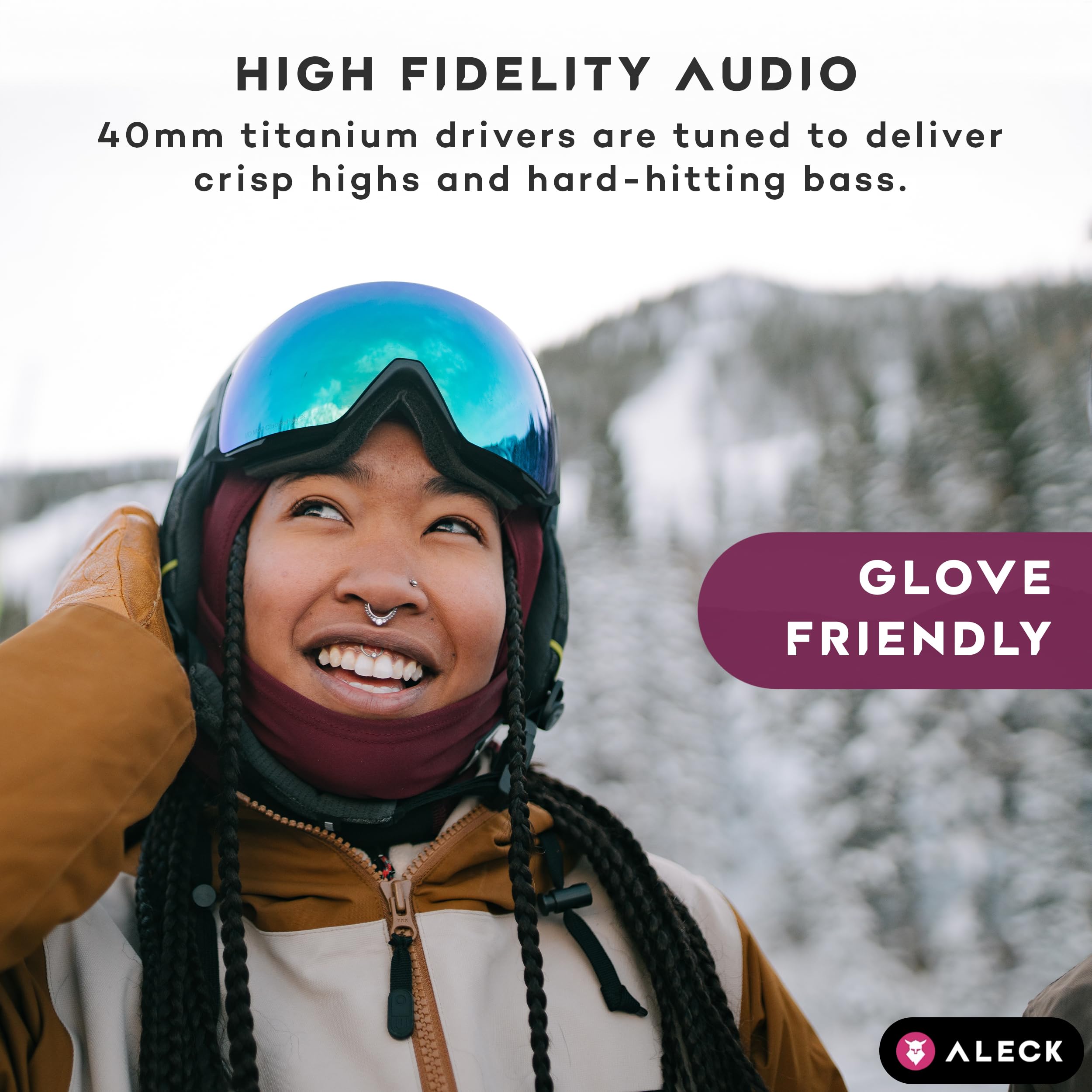 ALECK 006 Universal Wireless Bluetooth Helmet Speakers Headphones for Ski and Snowboard Audio-Ready Helmets, Glove Friendly Controls, Microphone Headset for Hands-Free Calls