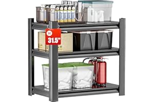 OLLRRACT Storage Shelves Garage Shelving Heavy Duty - 32''H Garage Shelves Adjustable 3 Tier Metal Shelving Unit Storage Rack Shelving Industrial Utility Shelf (31.5" Dx31.5 W x 15.7" H)