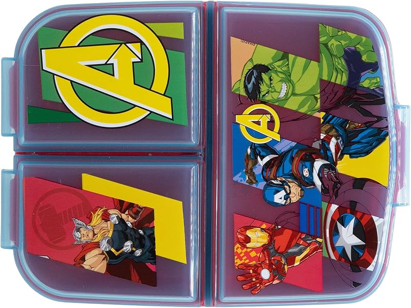 Máquina de Sandes Infantis Avengers com 3 compartimentos 2156ml - Lancheira Escolar Resistente a BPA para crianças