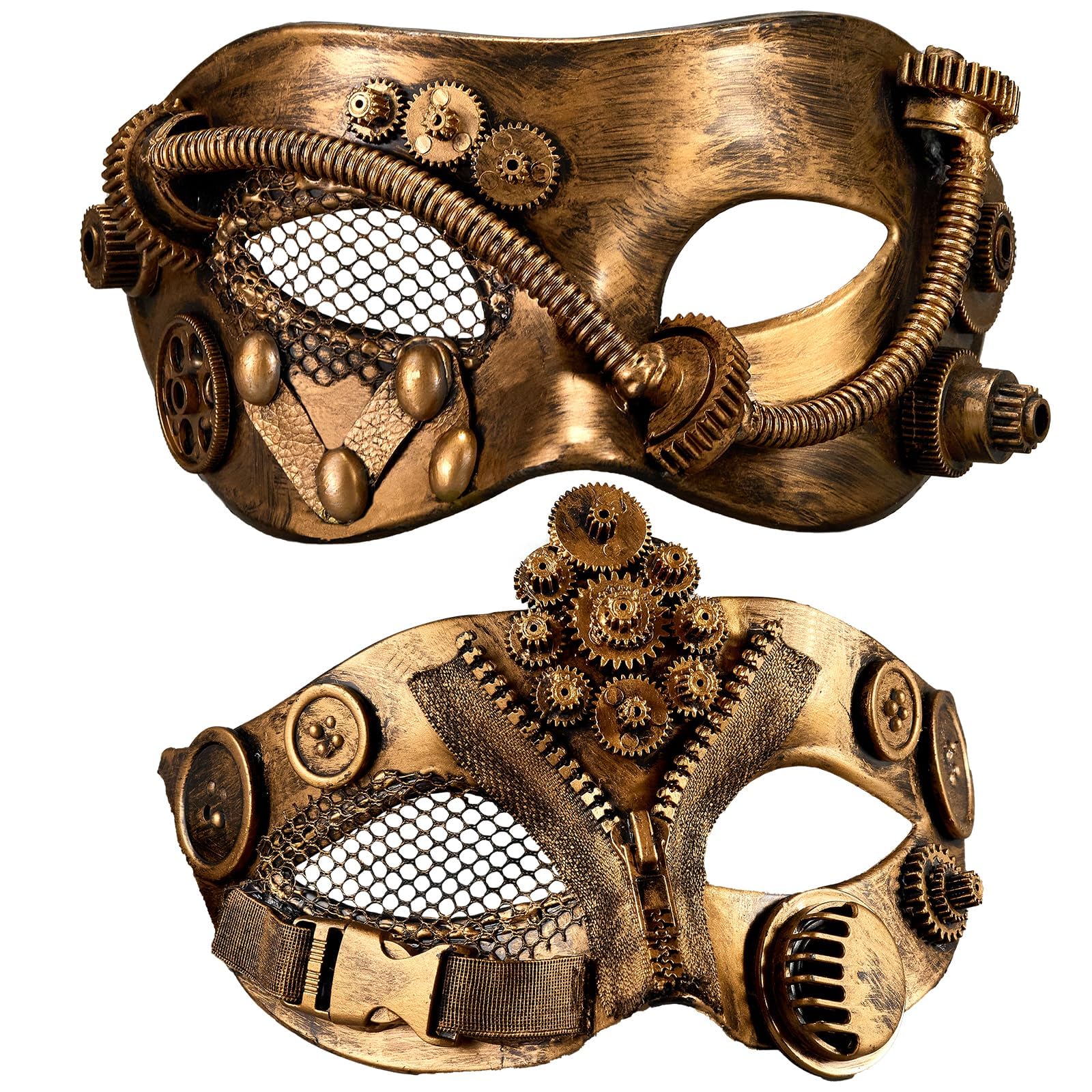 MYSEUNI 2024 New Steampunk Mechanical Mask- Steam Punk Halloween Cosplay - Gold Steampunk Masquerade Mask for Couples- Perfect for Masquerade Party, Ball, Prom, Christmas, New Years, Mardi Gras