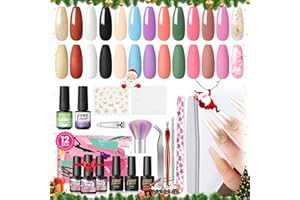 PEACECOLOR Gel Nail Polish Set 12 Colors Gel Polish Kit with Nail Polish Remover 3Pcs Base Top Coat Cuticle Oil Red Green Black Glitter Brown Gel Nail Art Stickers Manicure Kit Salon DIY at Home