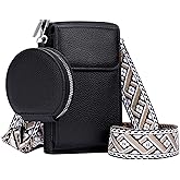 Toptime Small Crossbody Bags for Women, Cell Phone Purse with Mini Coin Bag, Vegan Leather Black Purse Wallet with Credit Card Slots, Detachable Wide Boho Strap Shoulder Bag for Travel Shopping Dating