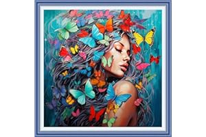 Findvoor Stamped Cross Stitch Kits for Beginners Full Range of Cross Stitching Embroidery Pattern for Kids or Adults, 11CT DIY Needlepoint Embroidery Starter Kits-Butterfly Girl 17.7x17.7 inch