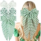 TOKUFAGU St Patricks Day Hair Bows for Women, 3PCS Large Shamrock Oversized Hair Bows Clips with Long Tail, Green Clover Vintage French Hair Accessories for Women Girls