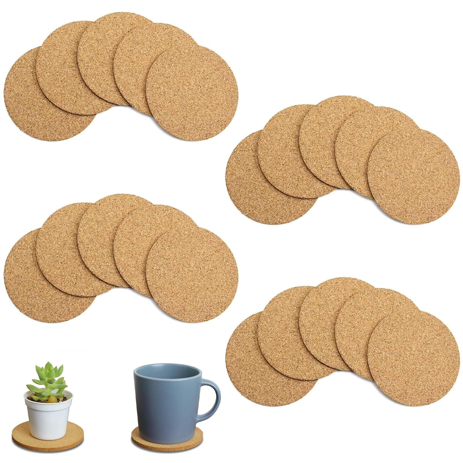 20 Pcs Cork Coasters, Cork Coasters Round Drinks Coasters, Cork Table Mats for Coffee, Cork Plant Mats for Indoor Plants and Garden Pots