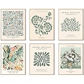 Sage Green Wall Art Decor, Abstract Matisse Wall Art Exhibition Posters, Minimalist Flower Market Wall Art Prints, Sage Green Room Decor(8x10inch, Unframed)