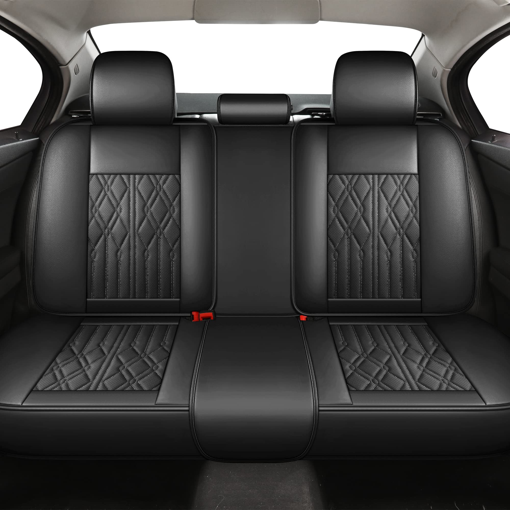 Photo 1 of Huidasource Leather Back Row Seat Covers, Waterproof Rear Split Bench Car Seat Covers, Vehicle Seat Cushion Cover Protector Universal Fit for Most Cars Sedan SUV Pickup Truck(Back Row/Black)