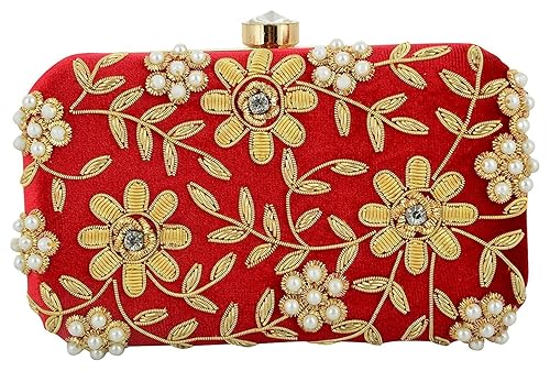 Tooba Womens Velvet Zari Zirkon Box Clutch