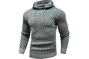 Zaitun Mens Hooded Sweatshirt Long Sleeve Solid Knitted Hoodie Pullover Sweater