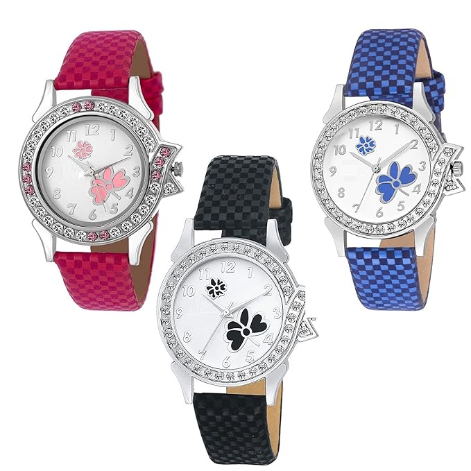 The Shopoholic Analogue Blue Pink Black Dial Womens Combo Pack of 3 Watches-(321-322-323)
