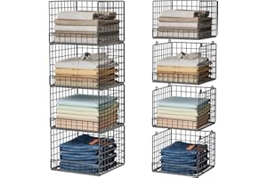 YOCIYOGA Stackable Closet Organizers and Storage Baskets, 4-Tier Closet Shelf Organizer for Small Space, Space-Saving Clothes Storage Drawer, Foldable Clothes Storage Bins for Closet Organizer System, Black