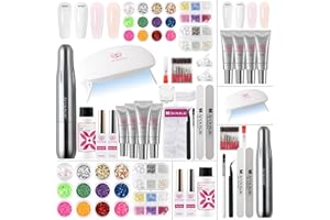 Arousar Poly Nail Gel Kit, 15ml*4pcs Nail Extension Gel, Builder Color Nail Gel with Top and Base Coat Slip Solution, UV+LED Nail Lamp&Drill DIY at Home Salon for Beginner and Professional(A4)