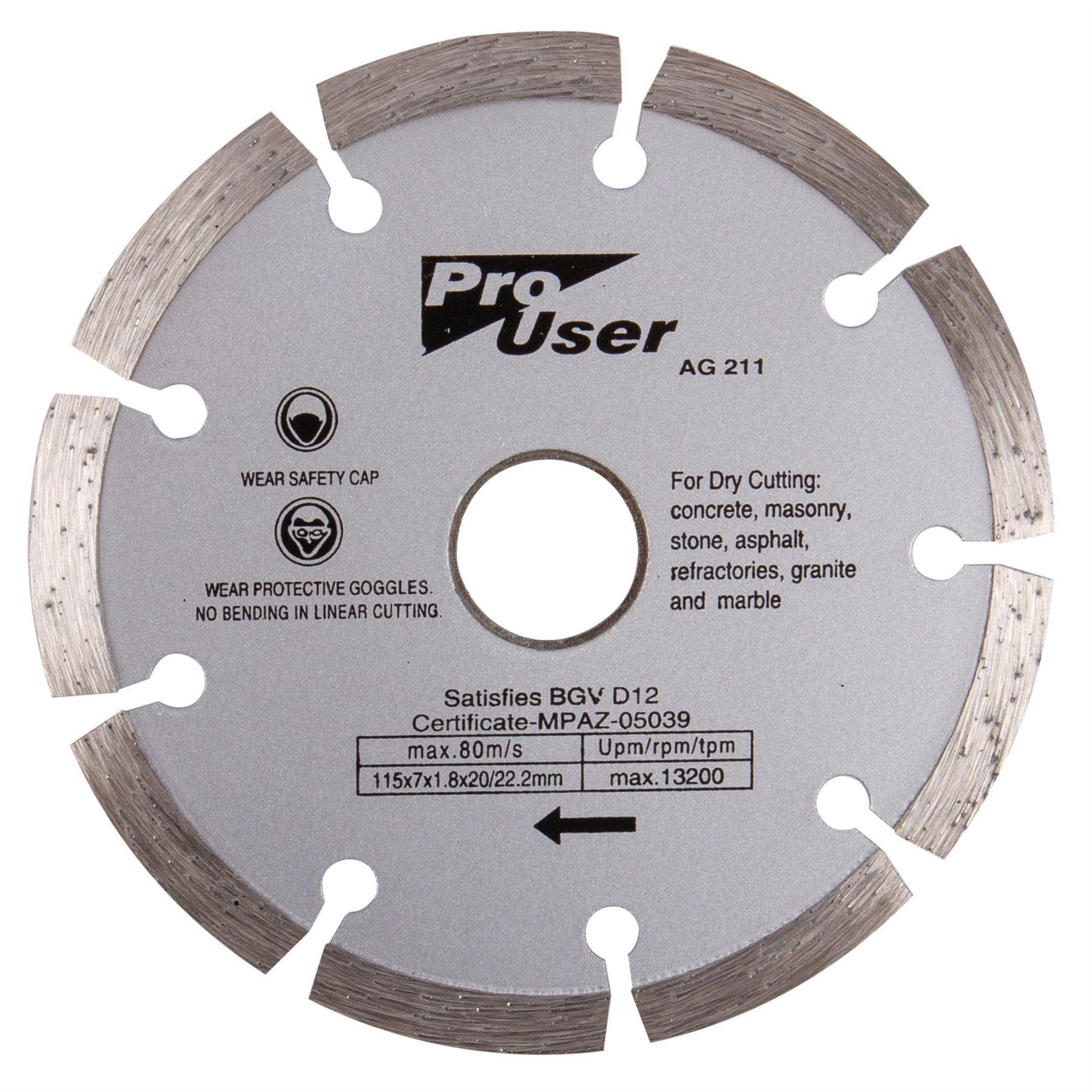 Pro User BB-AG211 Dry Diamond Cutting Disc