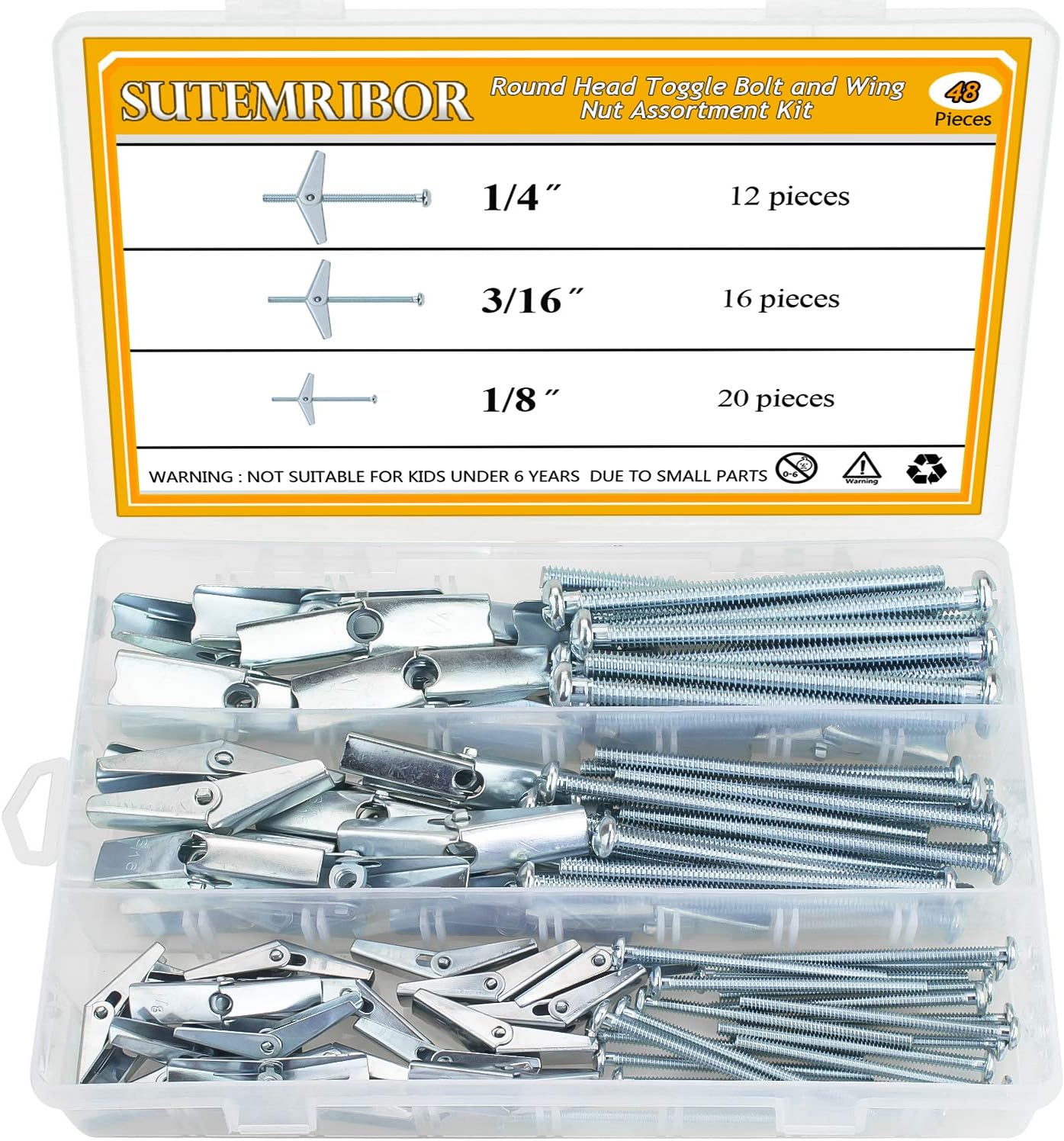 INCREWAY 24pcs Zinc Plated Steel Round Head Toggle Bolt and Wing Nut