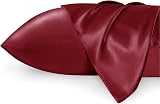 Bedsure Satin Pillowcase for Hair 2 Pack Queen Standard 50x75 cm Winery Red