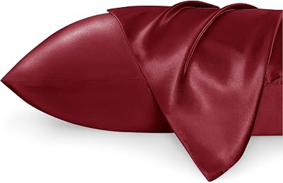 Bedsure Satin Pillowcase for Hair 2 Pack Queen Standard 50x75 cm Winery Red