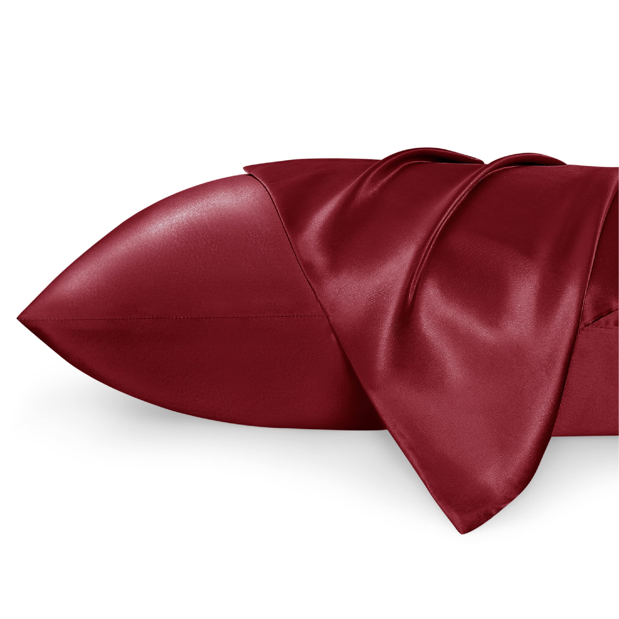 Bedsure Satin Pillowcase for Hair - Similar to Silk Pillowcase, Cooling Pillow Cases 2 Pack with Envelope Closure, Gifts for Women, Queen & Standard Size 50x75 cm, Winery Red