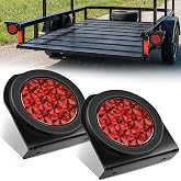 Nilight 4" Round Trailer Tail Light 2PCS Red w/Mounting Brackets | Waterproof Stop Brake Turn Lights with Flush Mount Grommets Plugs For RV Truck